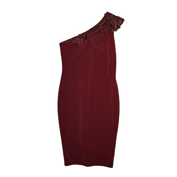 TED BAKER LONDON $350 Burgundy Jalis Lace One Shoulder Dress Ted 3 / US 8 - Picture 3 of 5